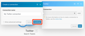 integromat: search tweets create connection