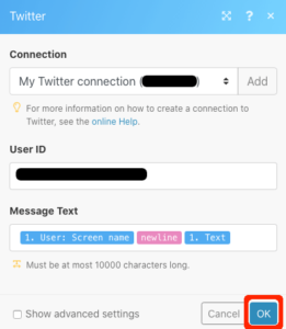 integromat: send a message editor