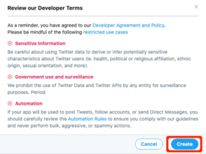 twitter: review our developer terms
